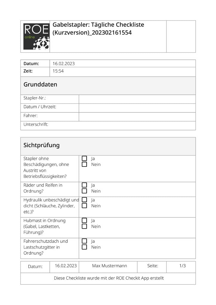 Die PDF-Datei zur Gabelstaplerprüfung via der Check-it App, wird in diesem Bild dargestellt.