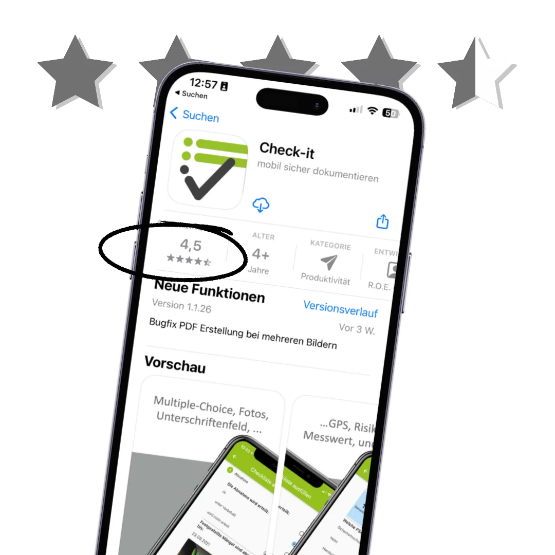 Die Check-it App hat im App-Store eine 4,5 Sterne Bewertung erziehlt.