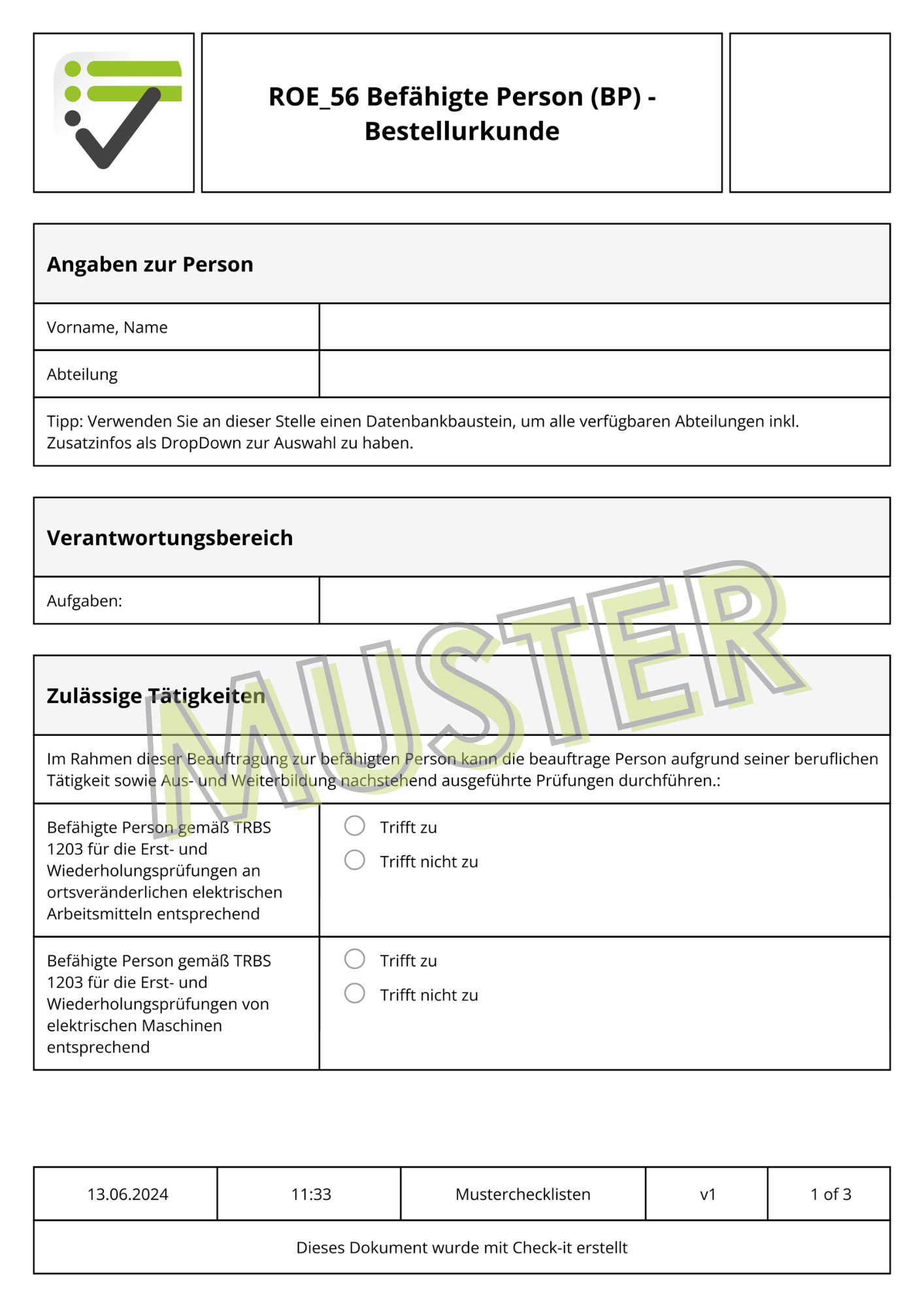 Mustercheckliste Erlaubnisschein Allgemein