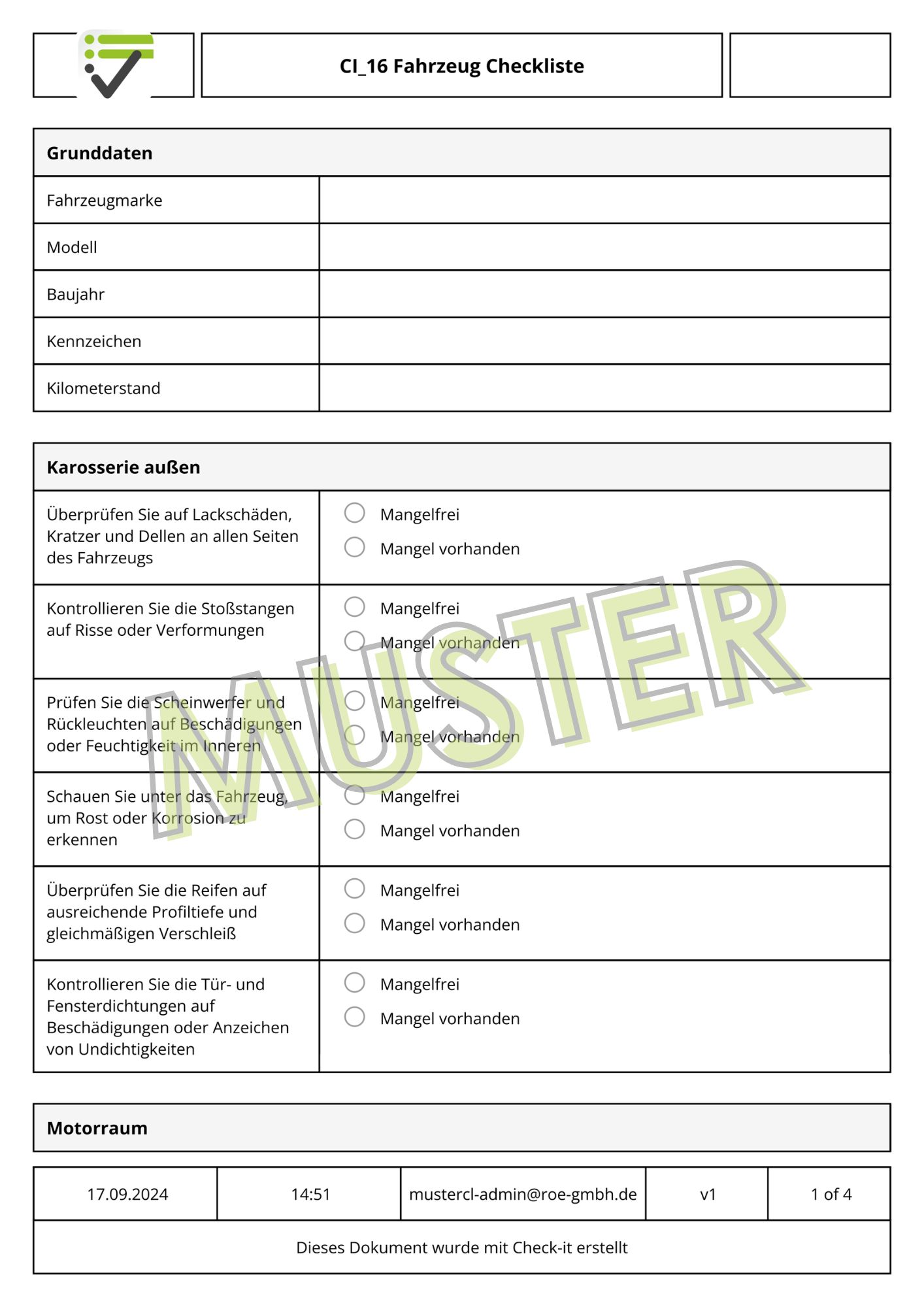 Mustercheckliste Erlaubnisschein Allgemein