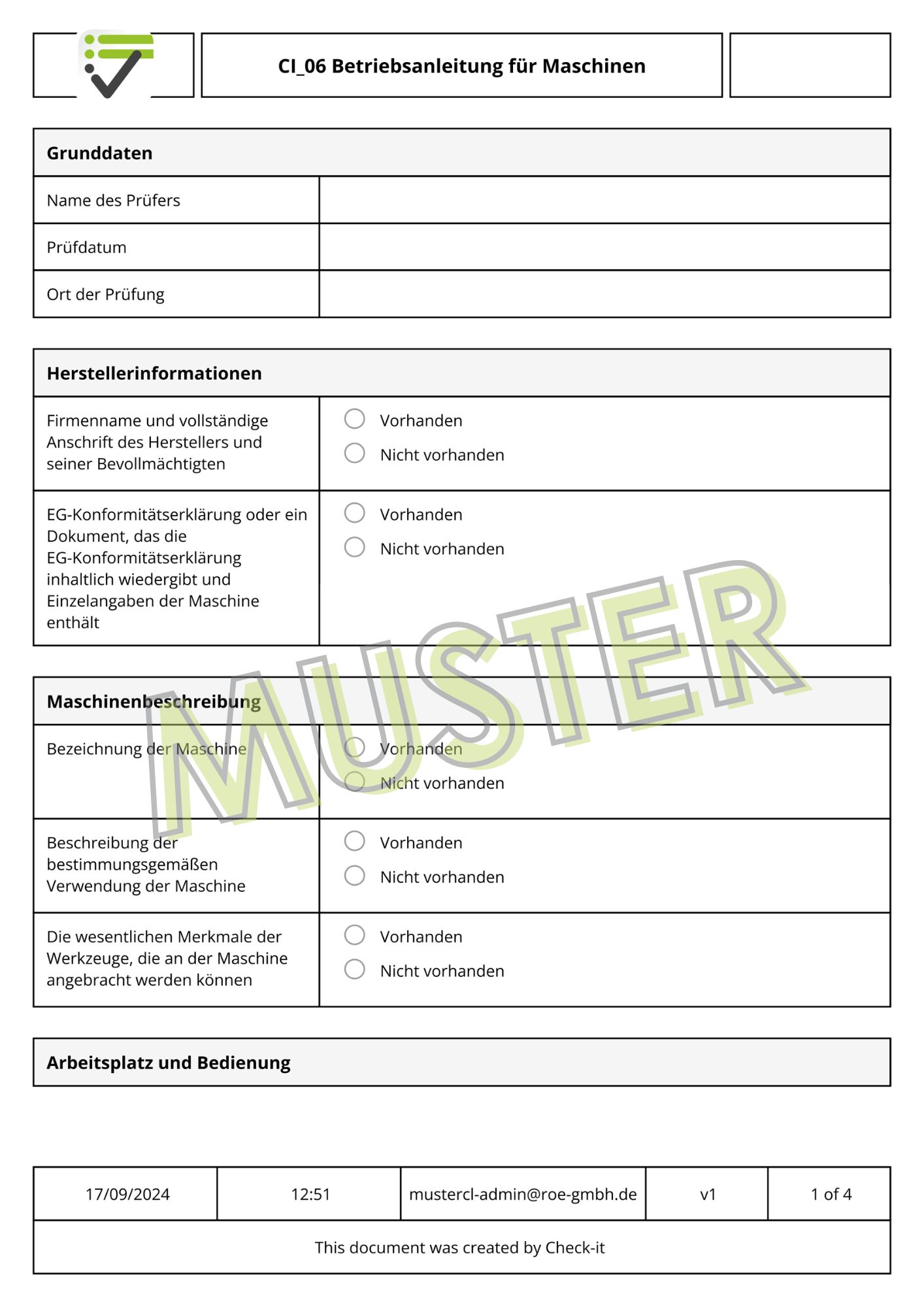 Mustercheckliste Erlaubnisschein Allgemein