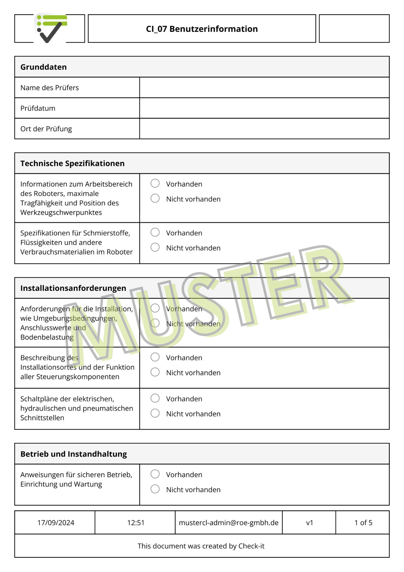 Mustercheckliste Erlaubnisschein Allgemein