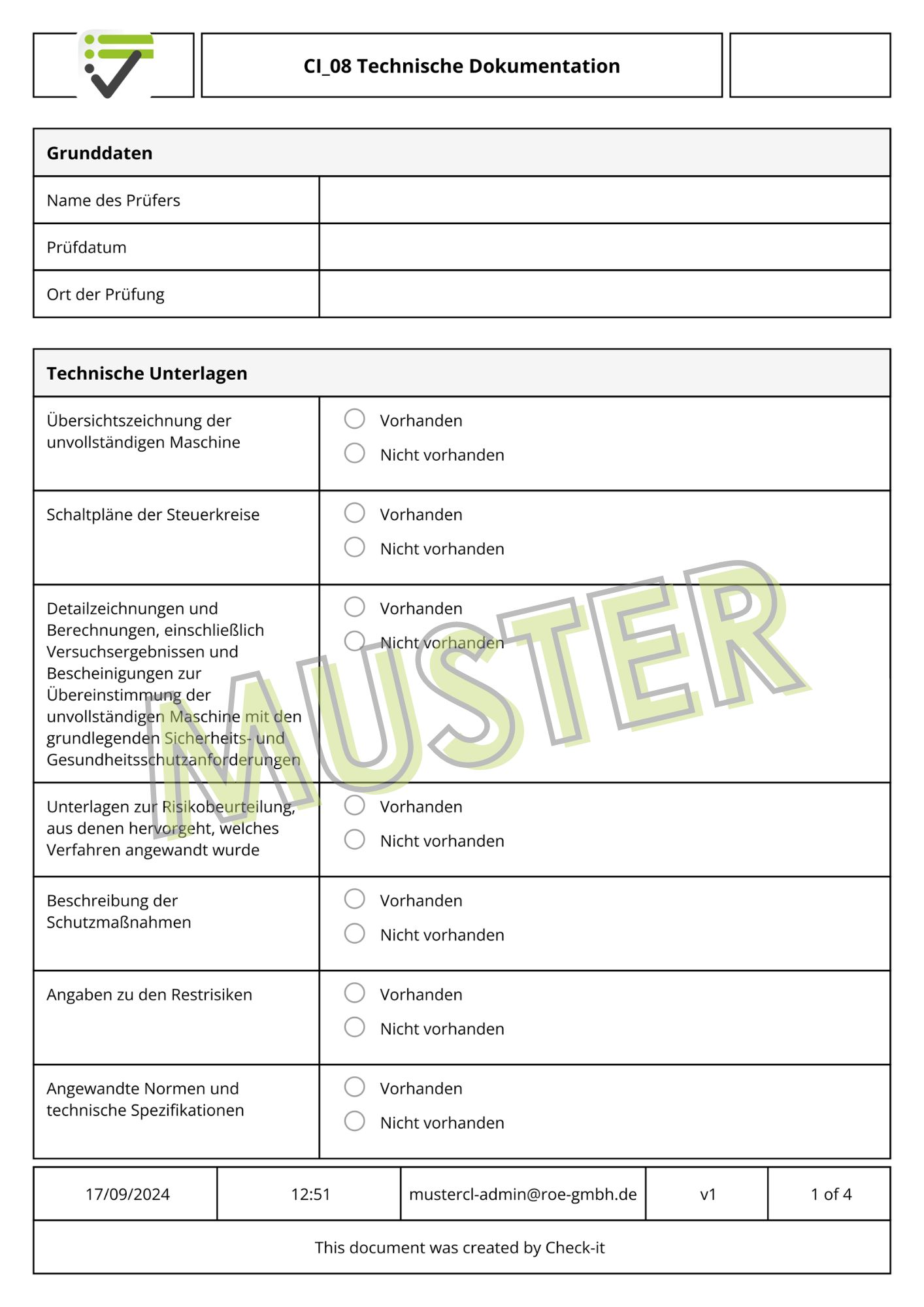 Mustercheckliste Erlaubnisschein Allgemein